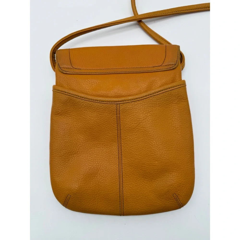 Tignanello Mustard Yellow Pebbled Leather Crossbody Bag Flap Messenger‎ Purse